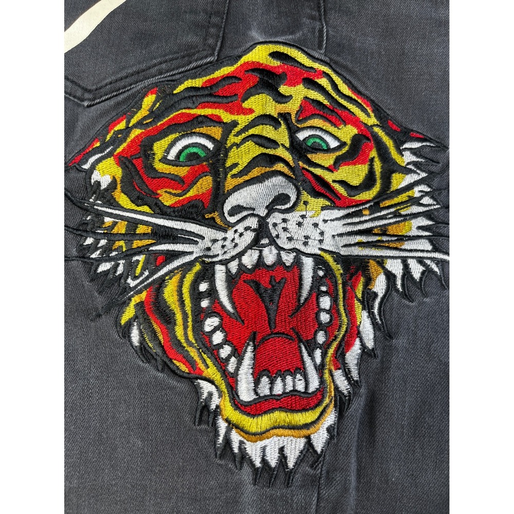 Ed Hardy Tiger Embroidered Flared Jeans Black Denim Y2K WEHD8400-1 Mens 30 - Picture 4 of 9
